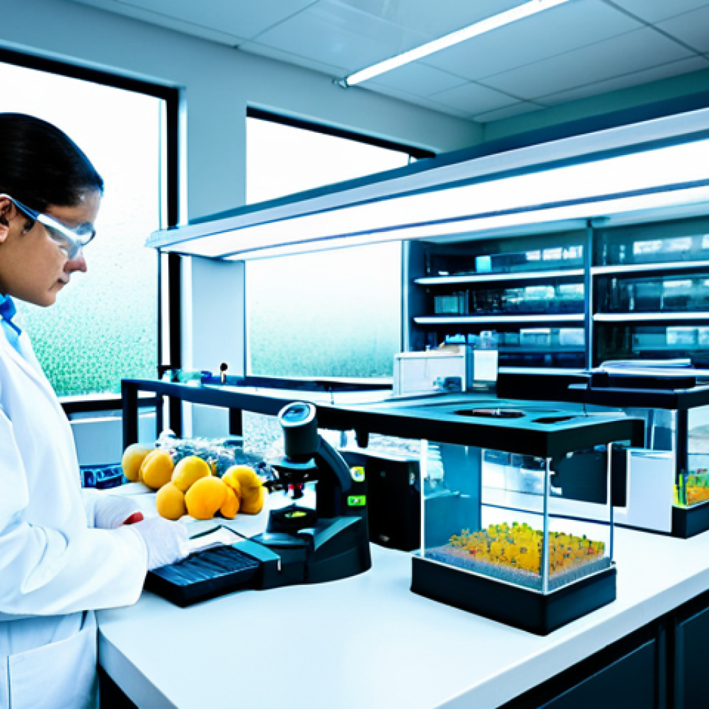 **
"A laboratory scene depicting scientists in a brightly lit, modern lab, fully clothed in appropriate lab attire, studying fruit flies in controlled environment chambers. Nanoparticles are subtly visualized near the fruit flies. Include scientific equipment such as microscopes and monitors displaying genetic data. Focus on the advanced research aspect. safe for work, appropriate content, professional setting, perfect anatomy, natural proportions, high quality."
**