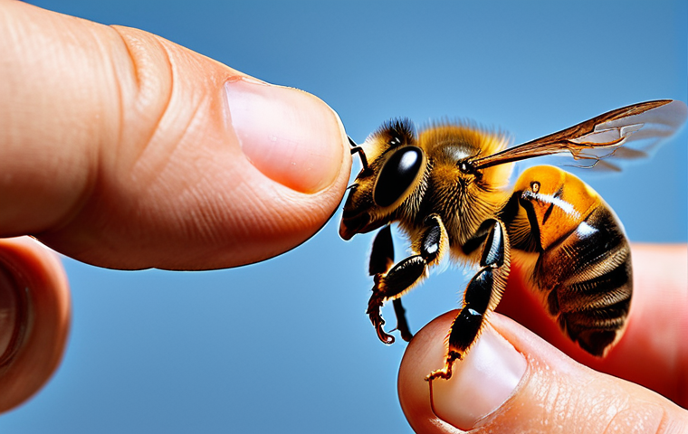 곤충 독 특징 - Close-up of a Honeybee Stinging**

"Macro photograph of a honeybee stinging a human finger, stinger ...
