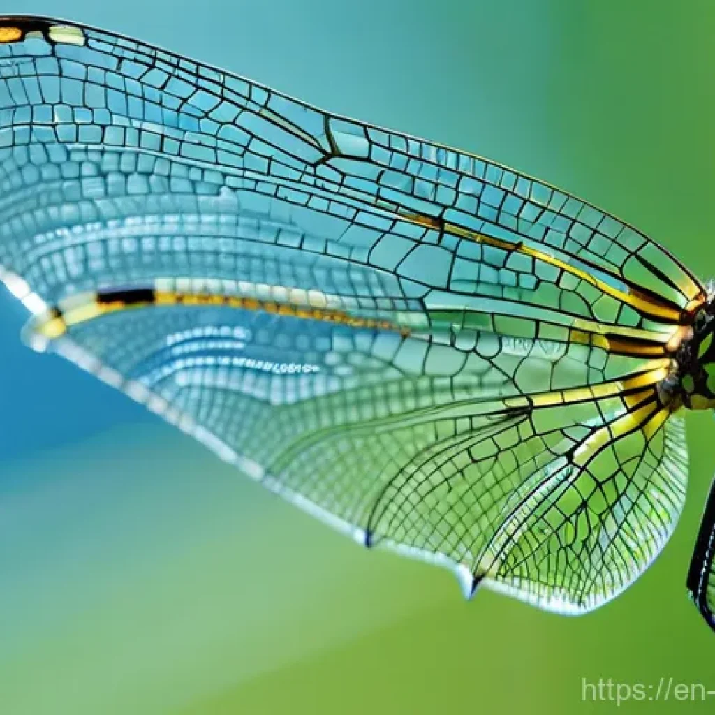 곤충 관련 과학 다큐멘터리 - **Prompt:** A hyperrealistic macro photograph of a dragonfly's wing, showcasing its intricate, lace-...
