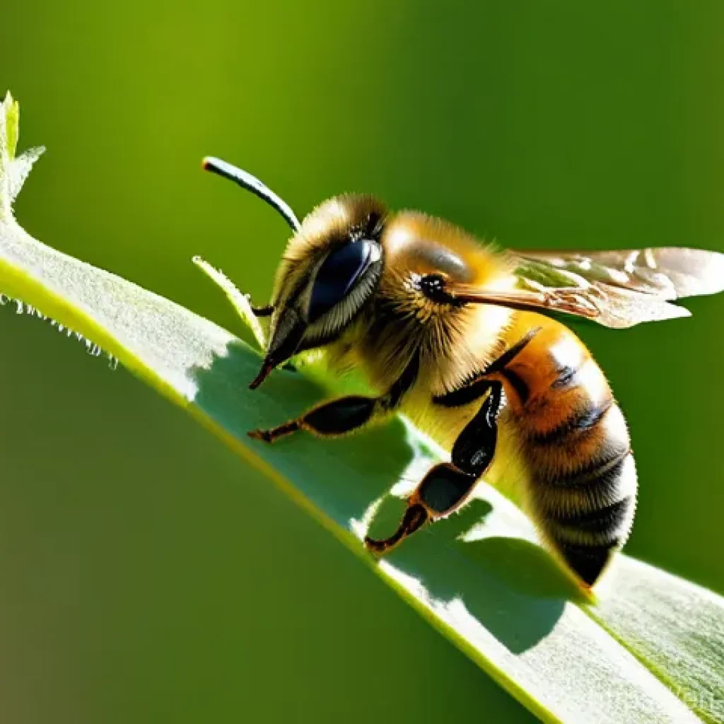 곤충 멸종 원인 분석 - The Disoriented Pollinator's Struggle**

A close-up, high-definition photograph of a single honeybee...
