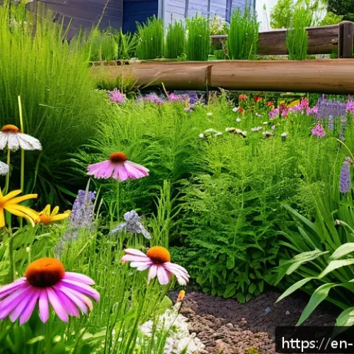 Home 31 곤충 생태계 보존 방안 - A vibrant urban garden scene in spring, showcasing a variety of native flowers such as coneflowers, ...