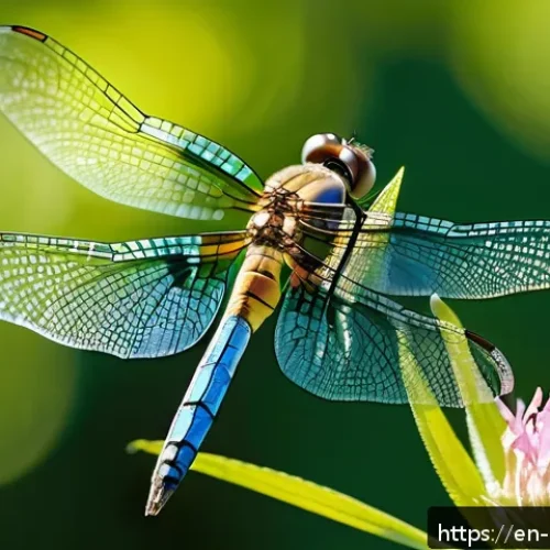 Home 30 곤충 관련 기네스 기록 - A highly detailed close-up of a dragonfly in mid-flight over a sunlit garden, wings shimmering with ...