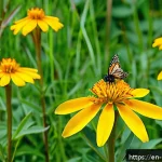 Home 23 곤충 멸종 위기 종 - A vibrant garden scene during a sunny spring day, featuring a variety of native flowering plants wit...